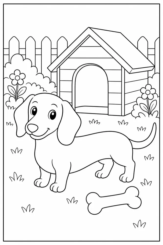 Dog Coloring Pages preview: Dog Sitting Front Porch printable dog coloring page for kids