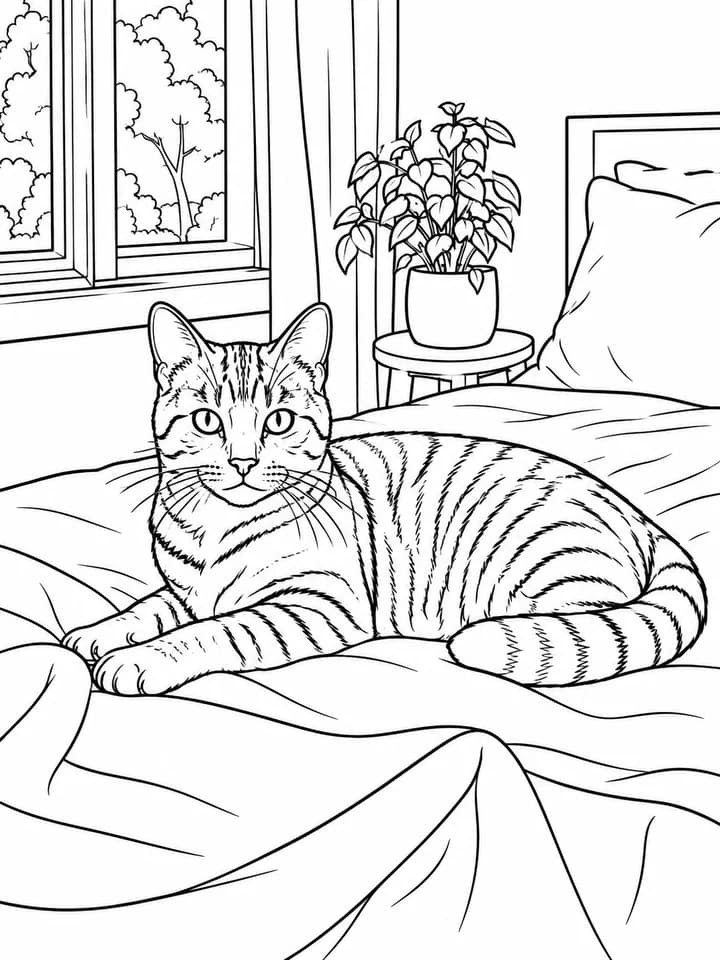 Example coloring page for prompt: A sleepy kitten in a flower garden