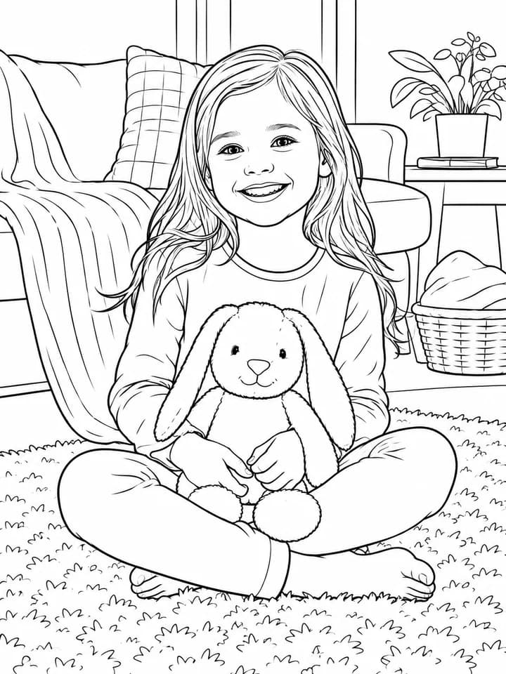 A printable coloring page converted from the child plush toy photo