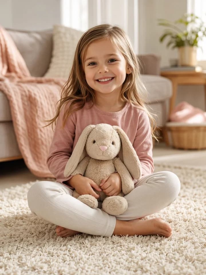 A child holding a plush toy photo before conversion