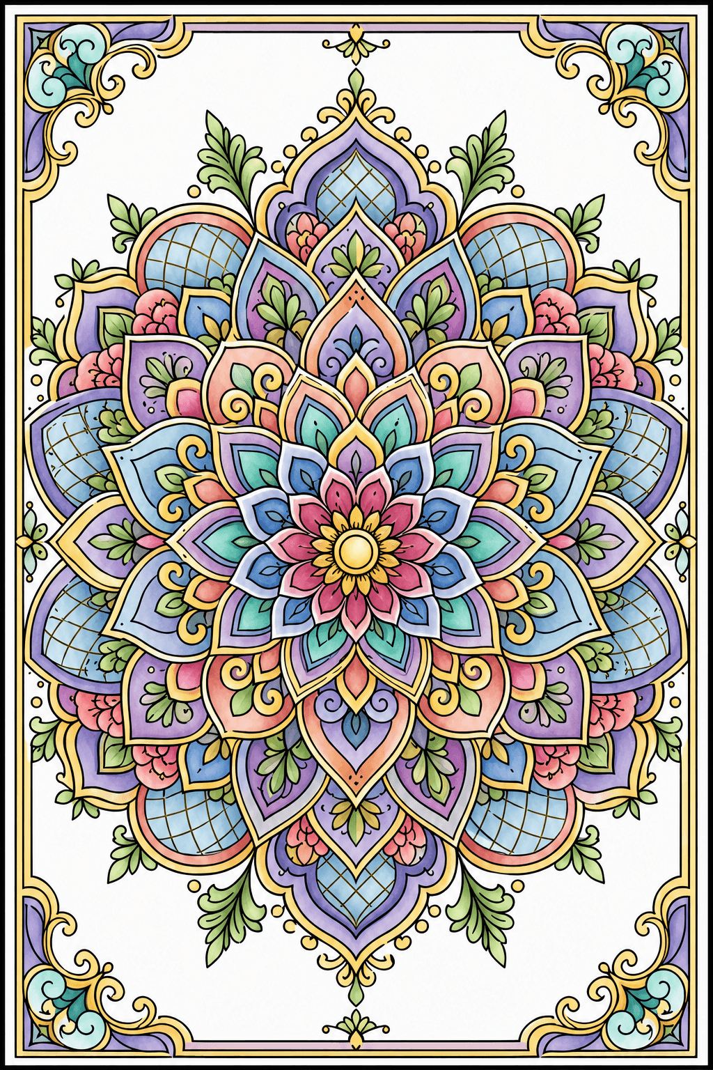 Geometric Rosette with Layered Petals watercolor colorized preview