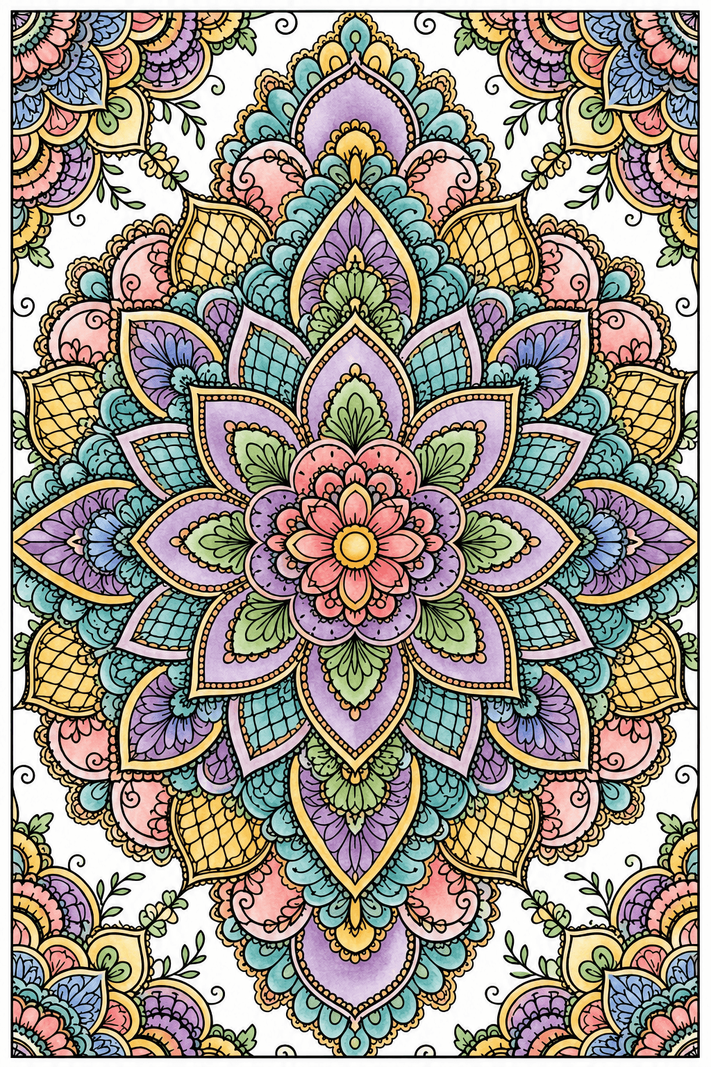 Intricate Lace Floral Mandala watercolor colorized preview