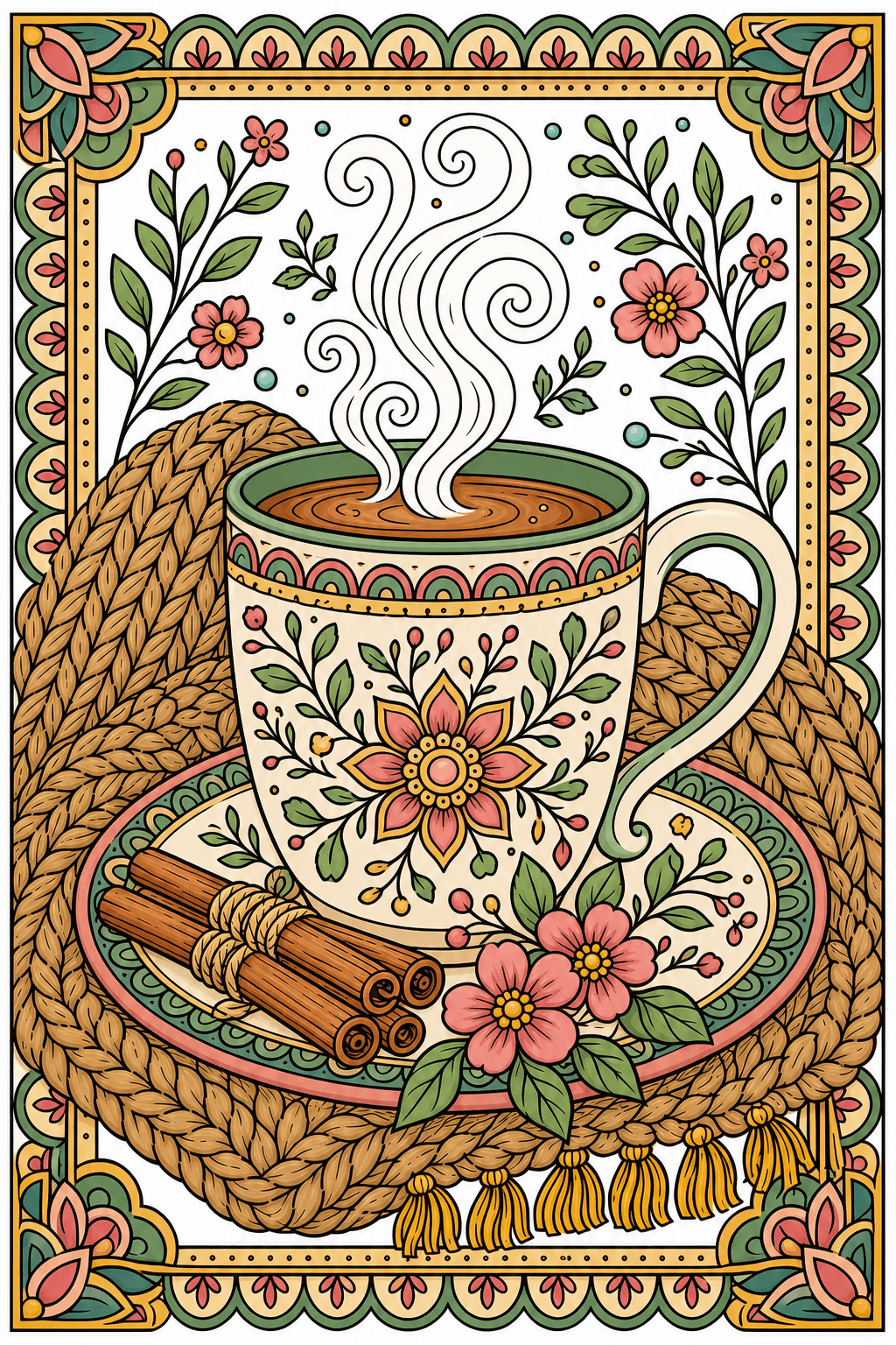 Steaming Floral Mug with Cinnamon Sticks clean-digital colorized preview