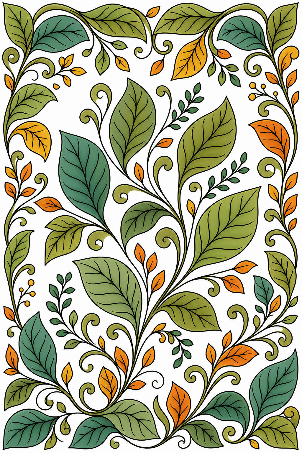 Open Leaf and Curling Vine Pattern clean-digital colorized preview