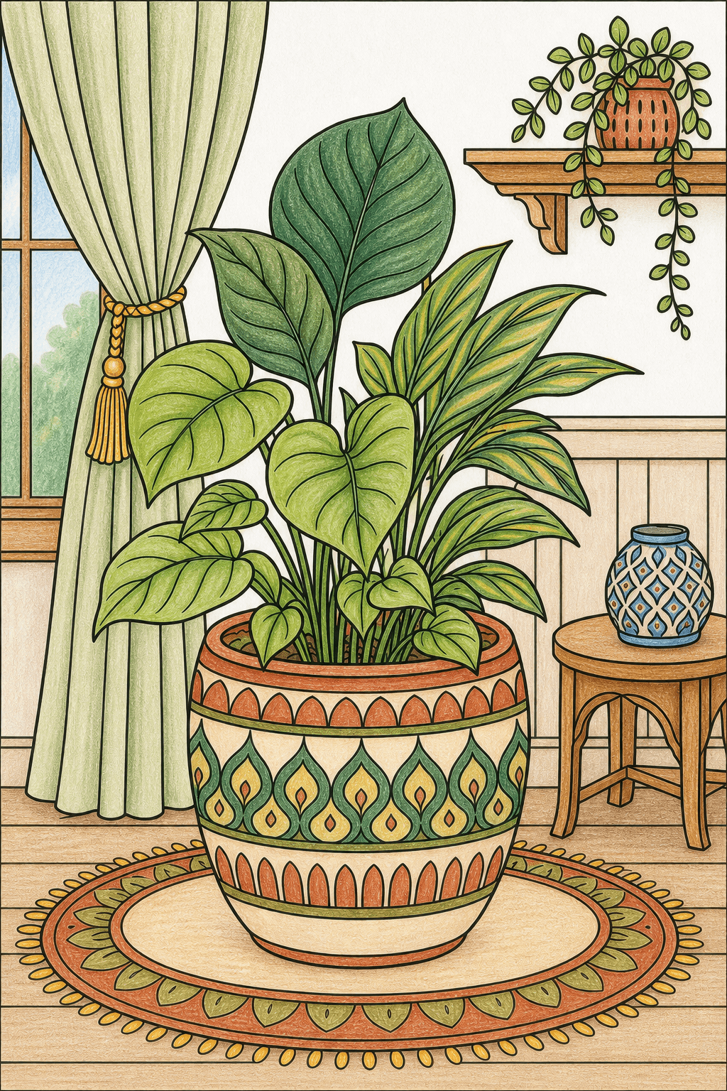 Leafy Houseplant in a Patterned Pot colored-pencil colorized preview