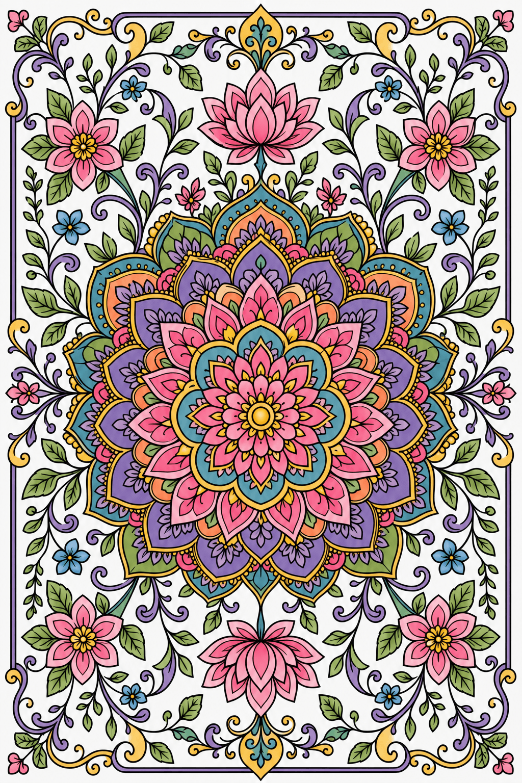 Ornate Floral Mandala for Adults clean-digital colorized preview
