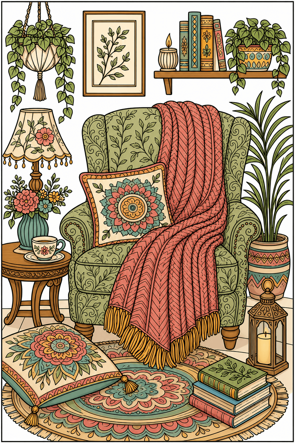 Cozy Armchair with a Draped Blanket clean-digital colorized preview