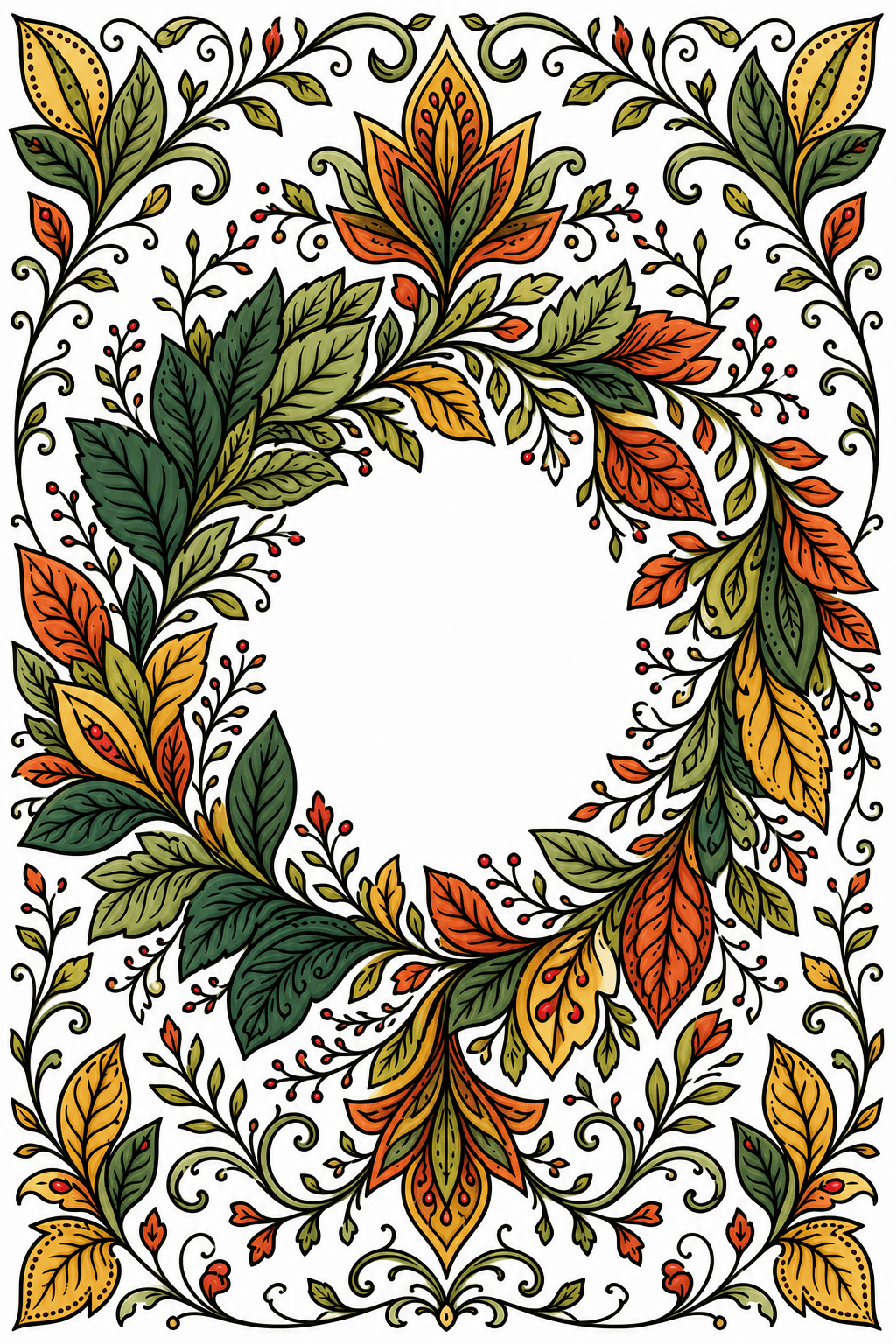 Ornate Leaf Wreath with an Open Center clean-digital colorized preview