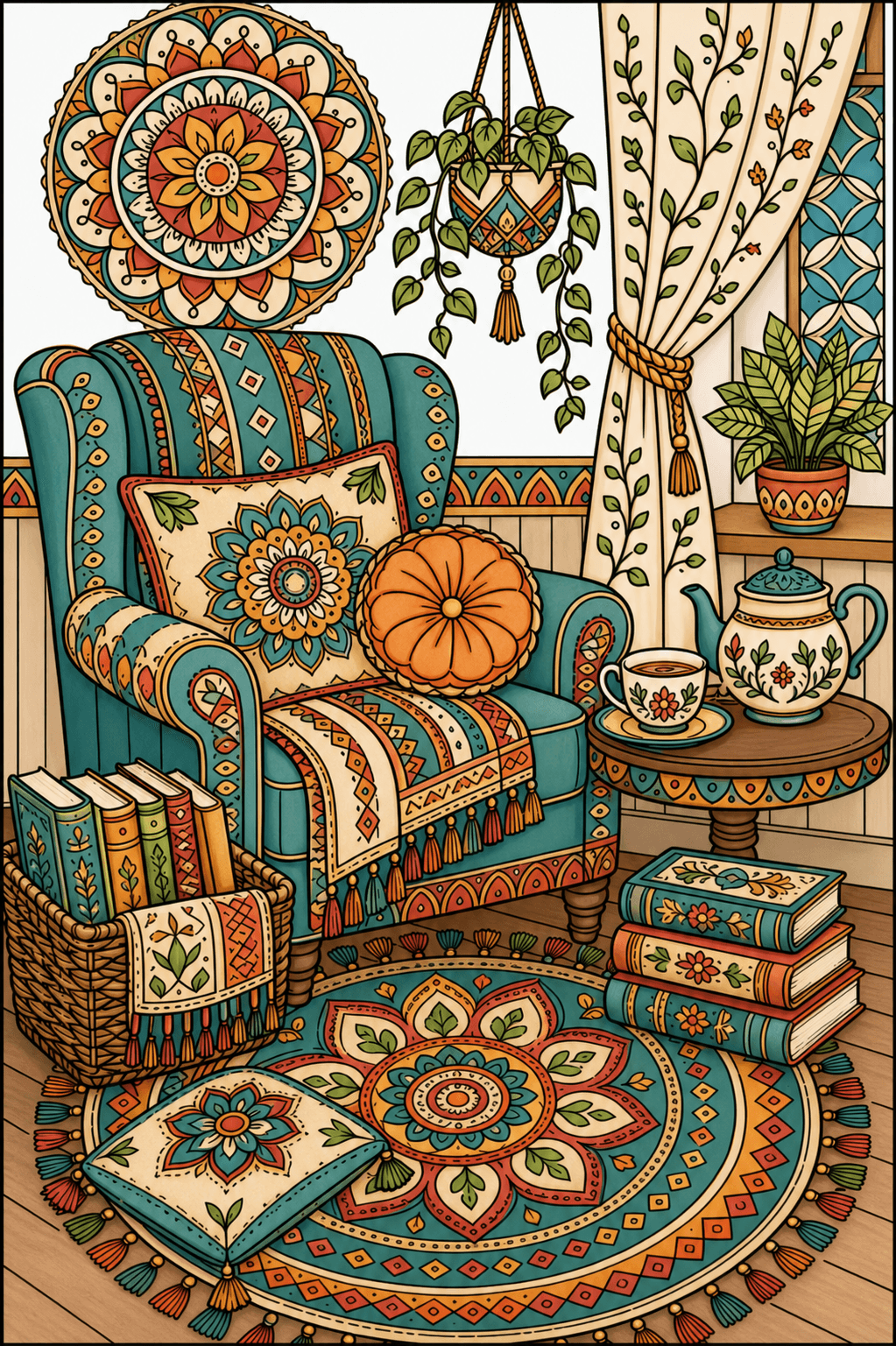 Cozy Tea and Reading Corner clean-digital colorized preview