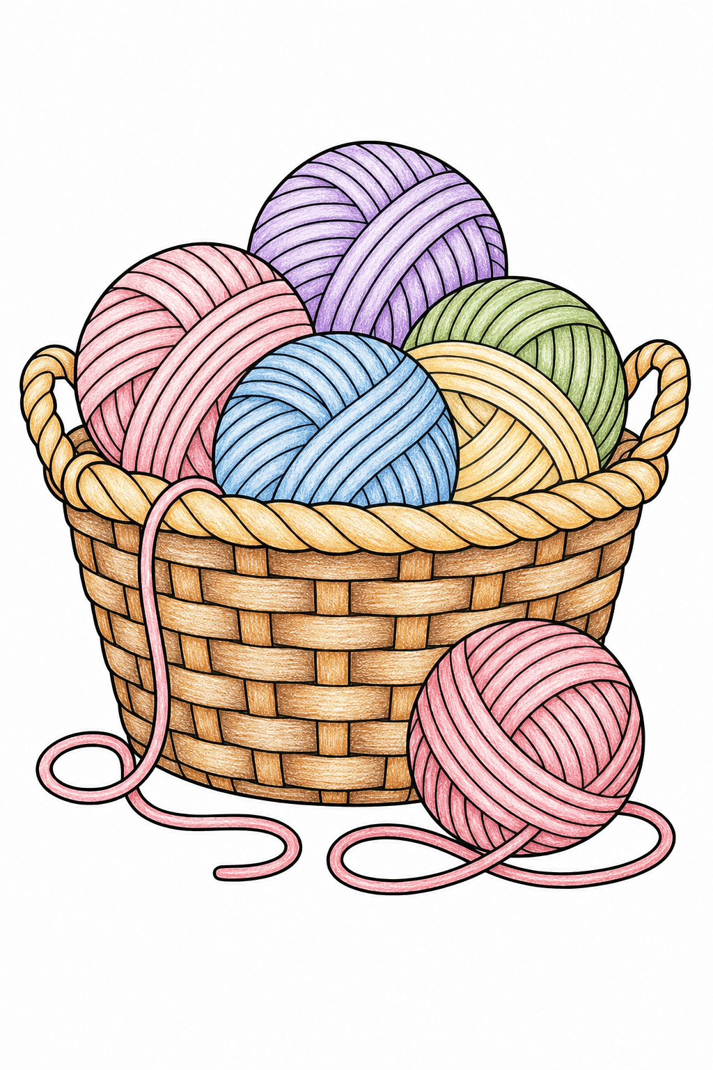 Simple Adult Easy Basket Of Yarn colored-pencil colorized preview