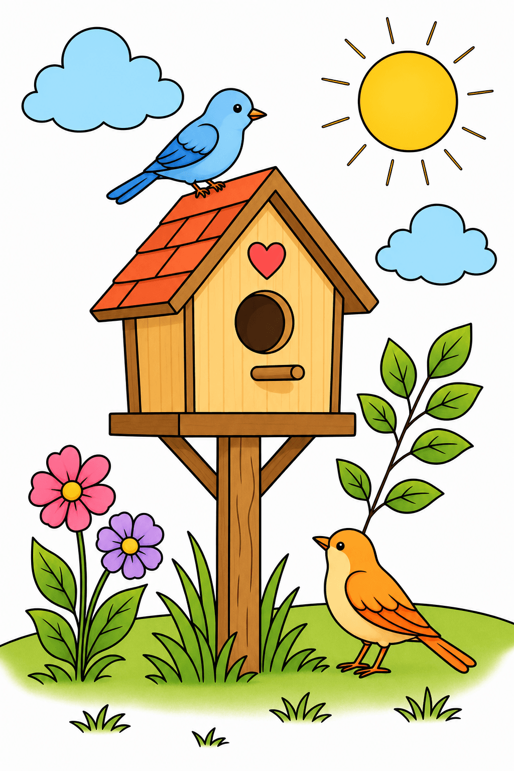 Simple Adult Easy Birdhouse Scene clean-digital colorized preview