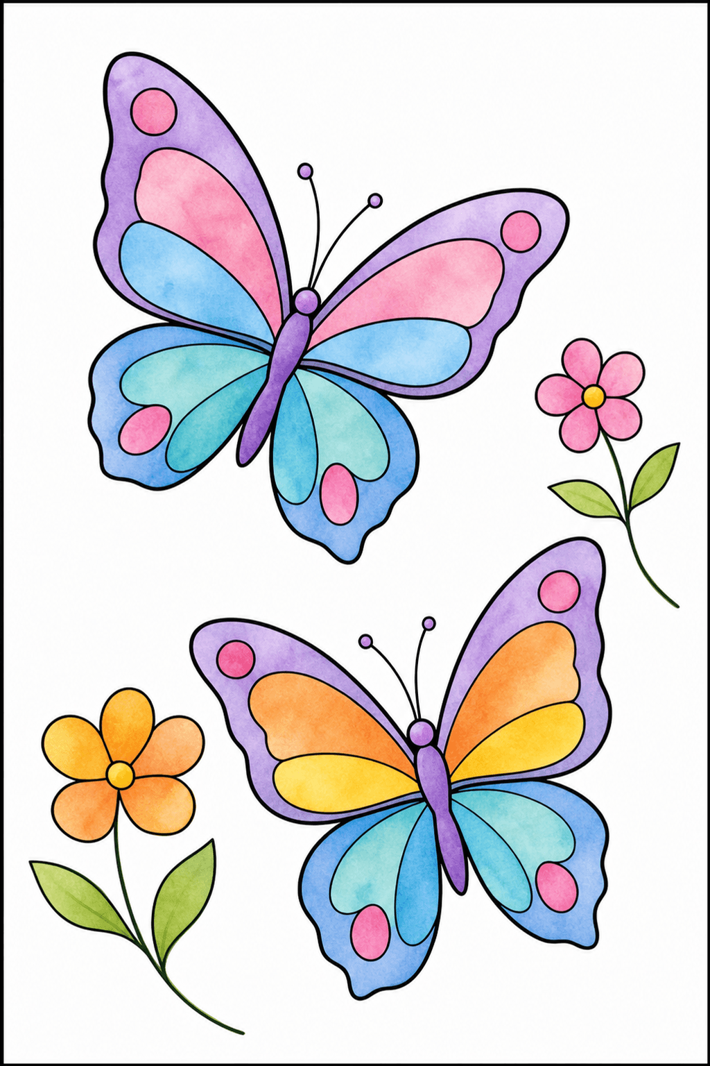 Simple Adult Easy Butterfly Pair watercolor colorized preview