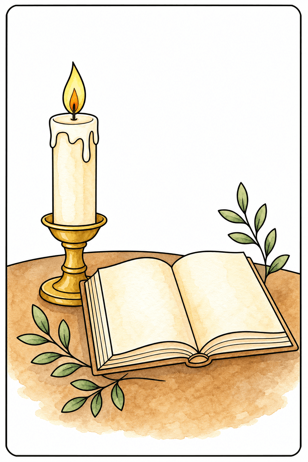 Simple Adult Easy Candle And Book watercolor colorized preview