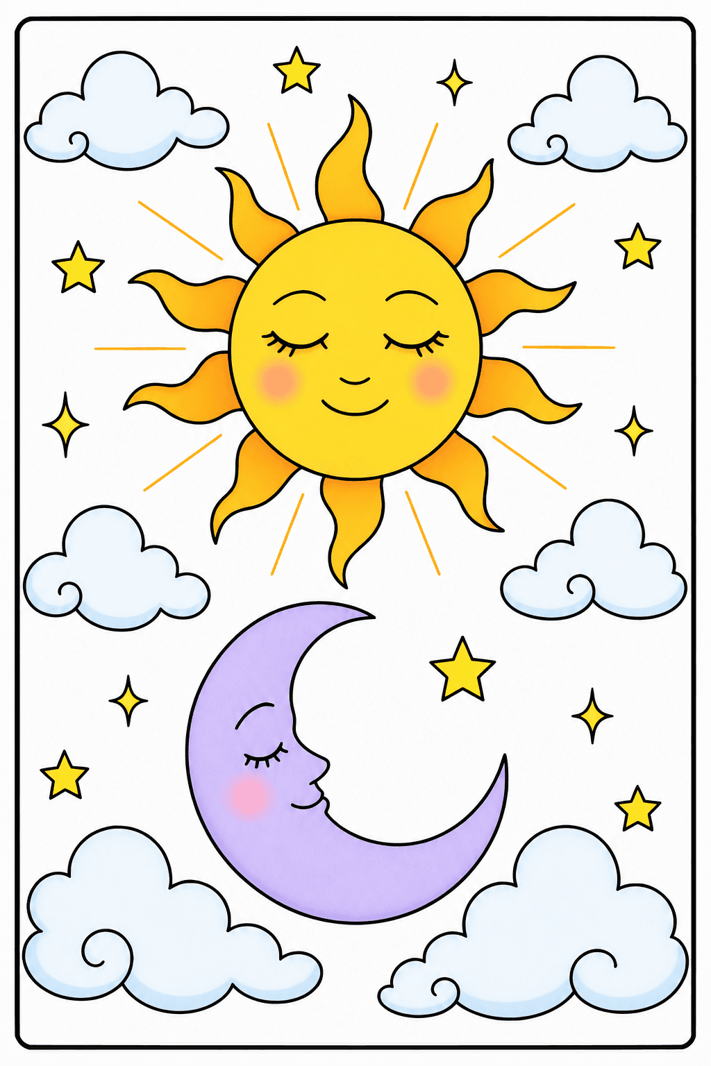 Simple Adult Easy Sun And Moon Design clean-digital colorized preview