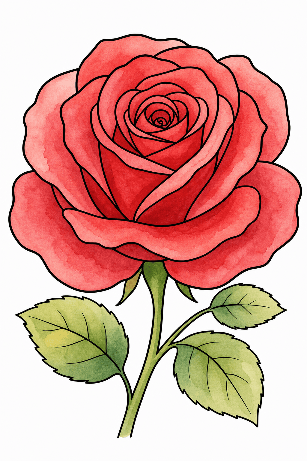 Simple Adult Large Rose Outline watercolor colorized preview