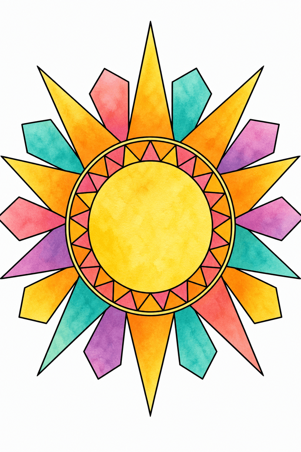 Simple Adult Simple Geometric Sunburst watercolor colorized preview