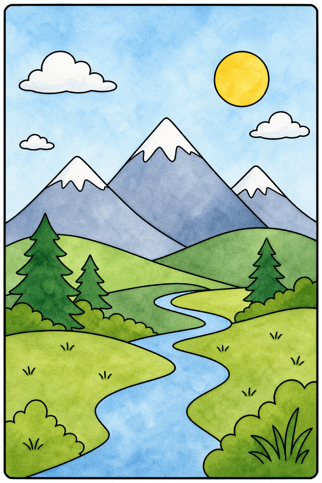 Simple Adult Simple Mountain Landscape watercolor colorized preview