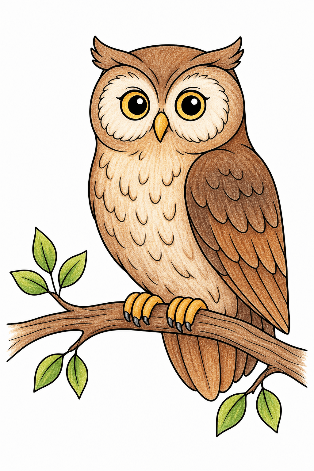Simple Adult Simple Owl On Branch colored-pencil colorized preview