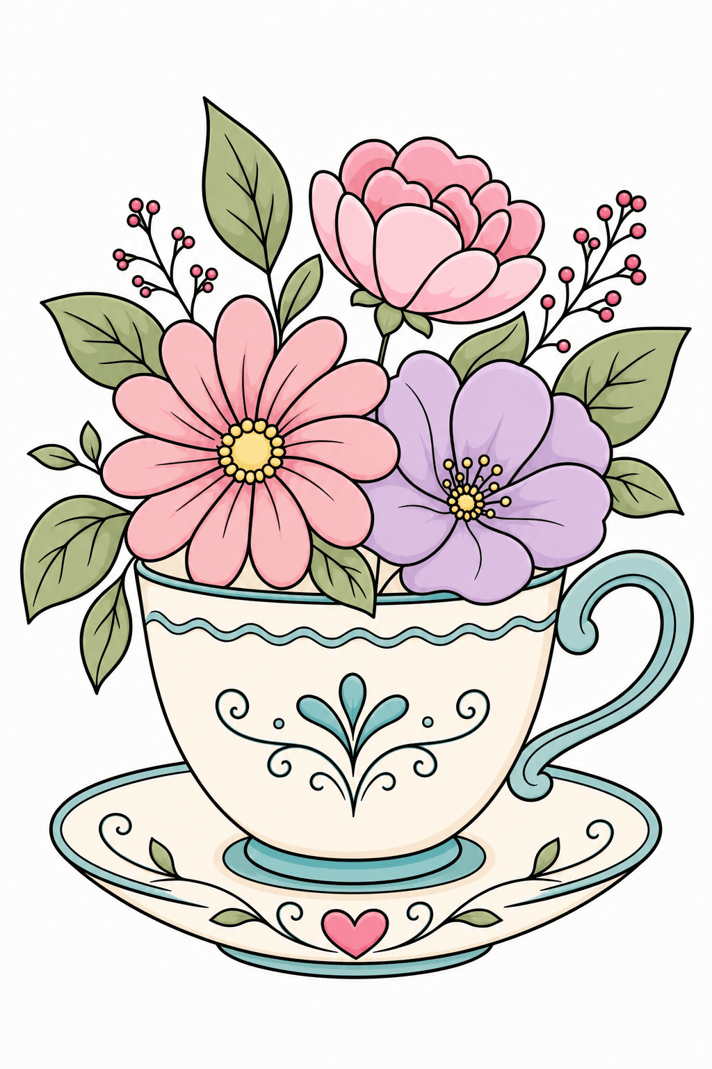 Simple Adult Simple Teacup Flowers clean-digital colorized preview