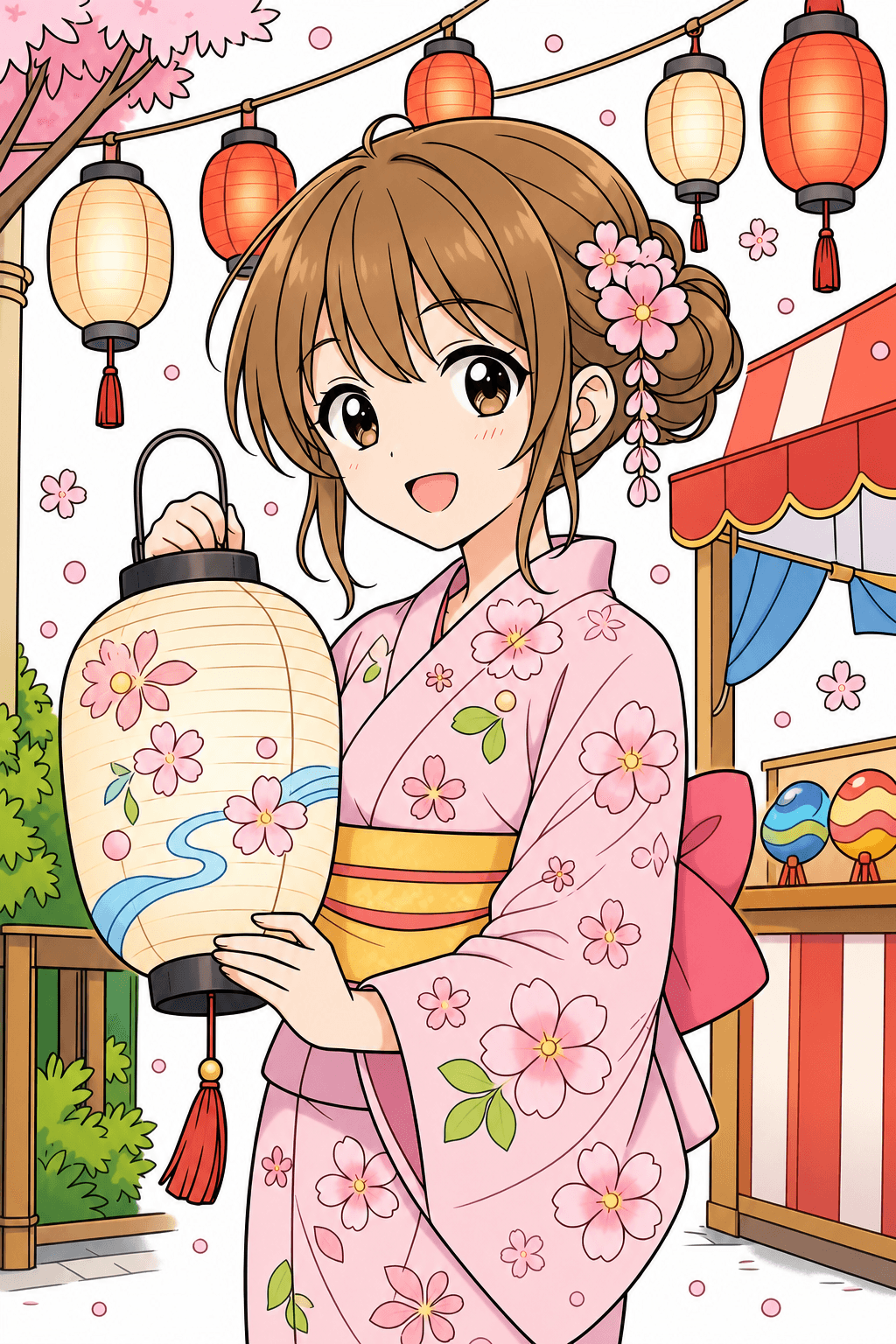 Anime Girl Holding a Festival Lantern clean-digital colorized preview