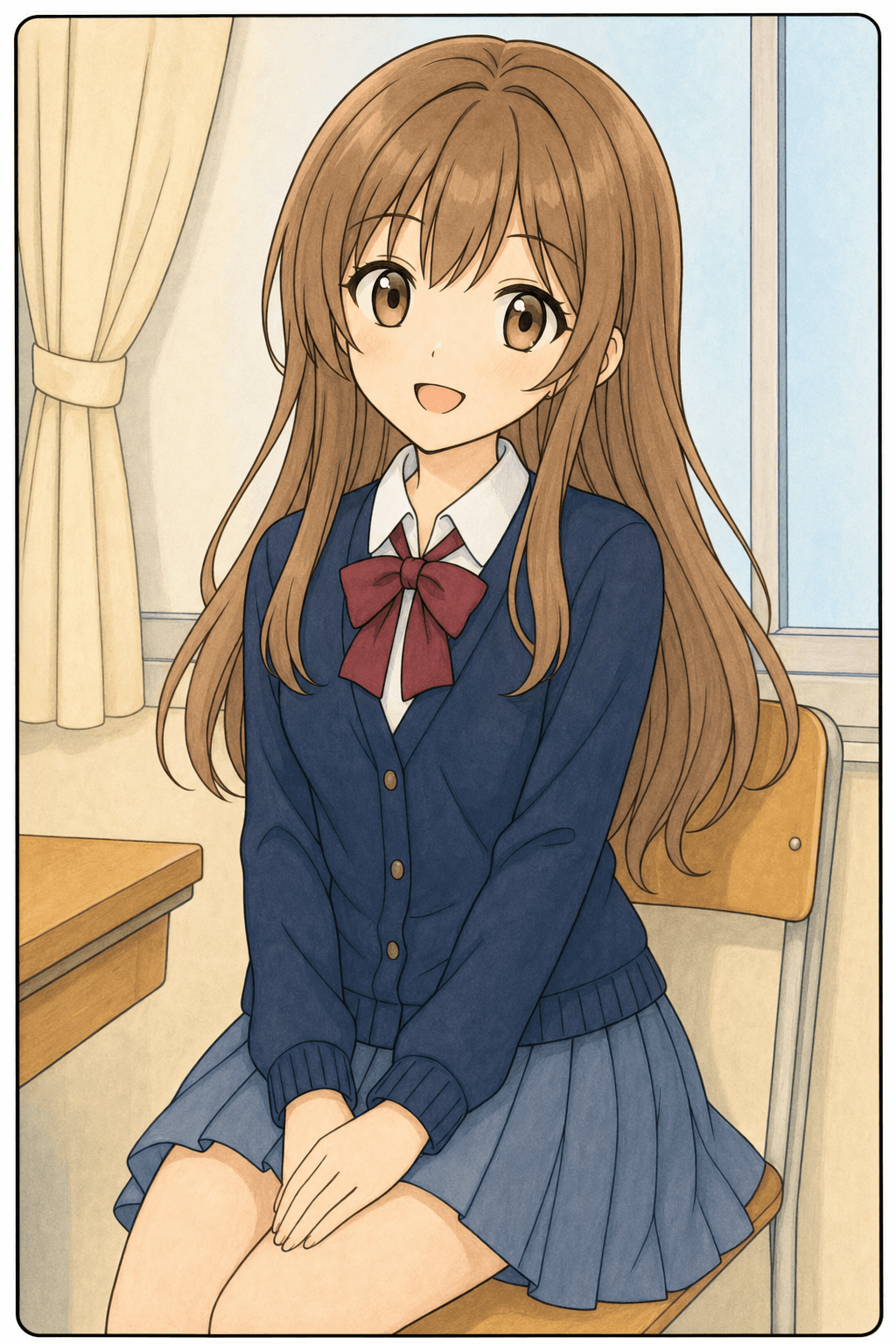 Seated Anime Schoolgirl in a Classroom storybook colorized preview