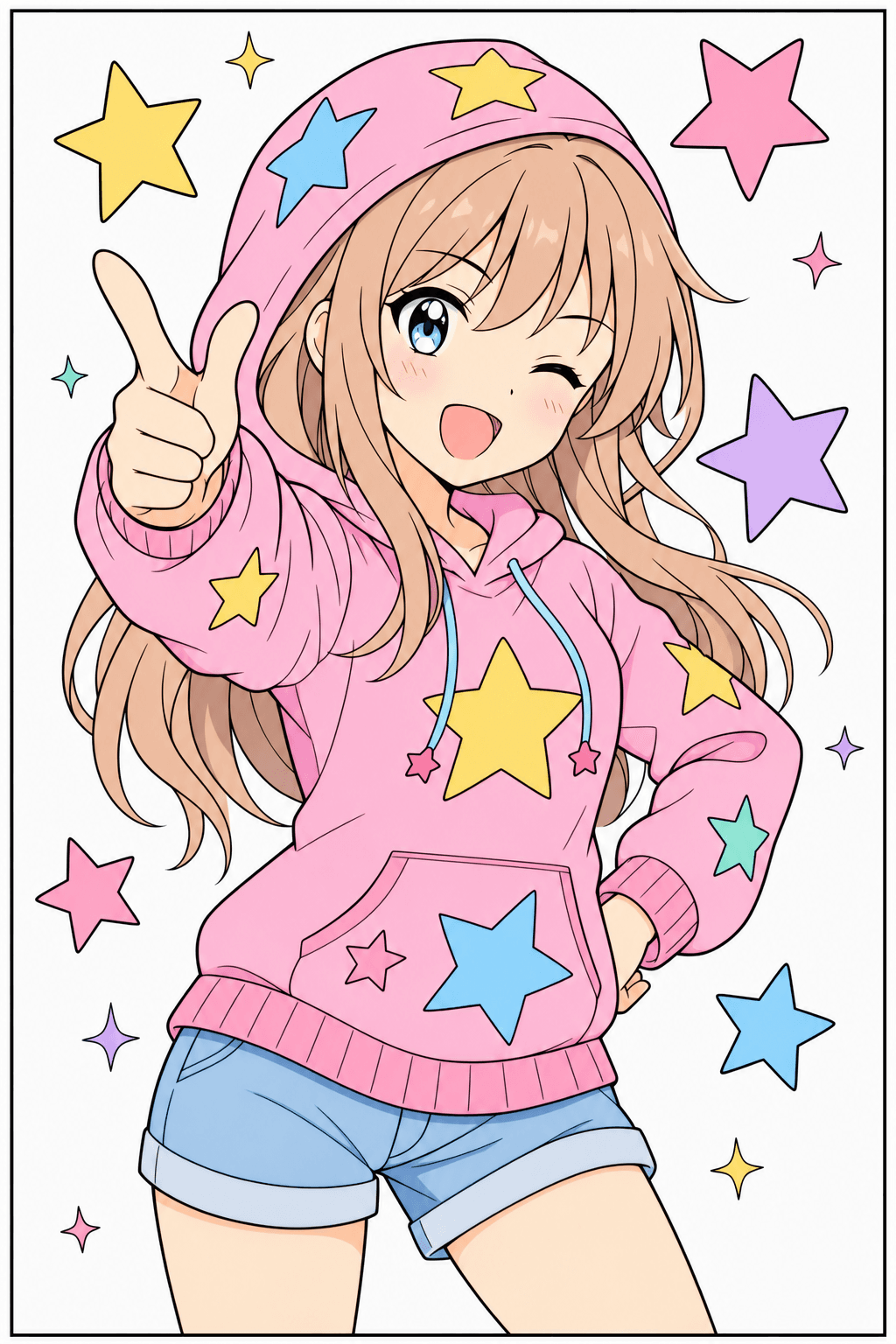 Winking Anime Girl Giving a Thumbs-Up clean-digital colorized preview
