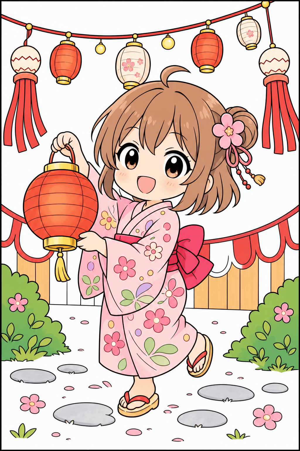 Chibi Girl Carrying a Festival Lantern clean-digital colorized preview