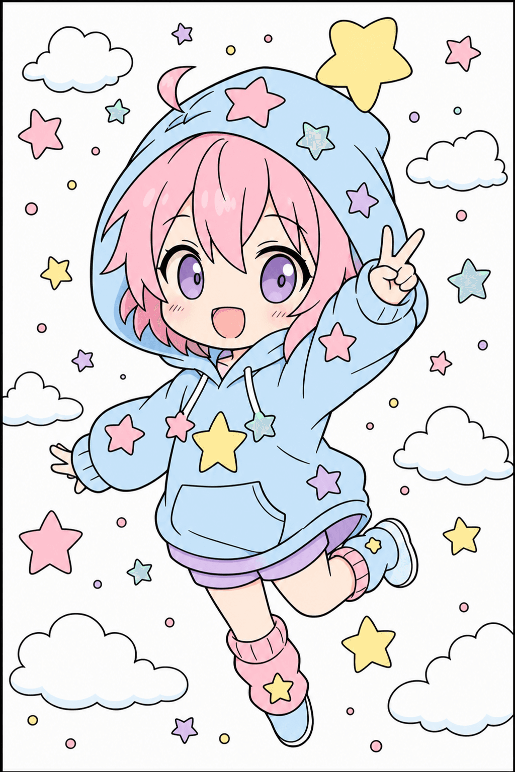 Chibi Child Posing in a Star Hoodie clean-digital colorized preview