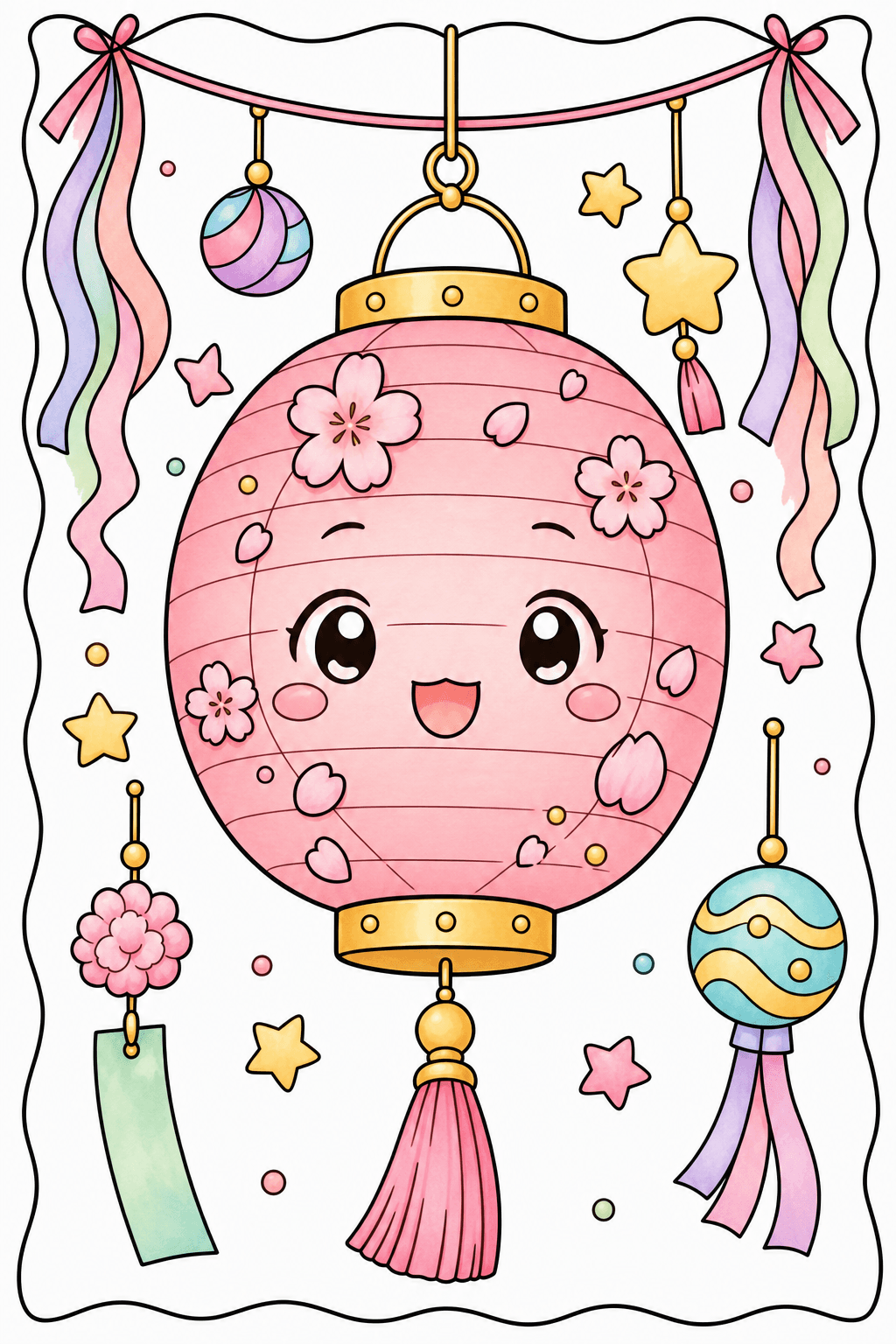 Smiling Festival Lantern with Blossoms storybook colorized preview