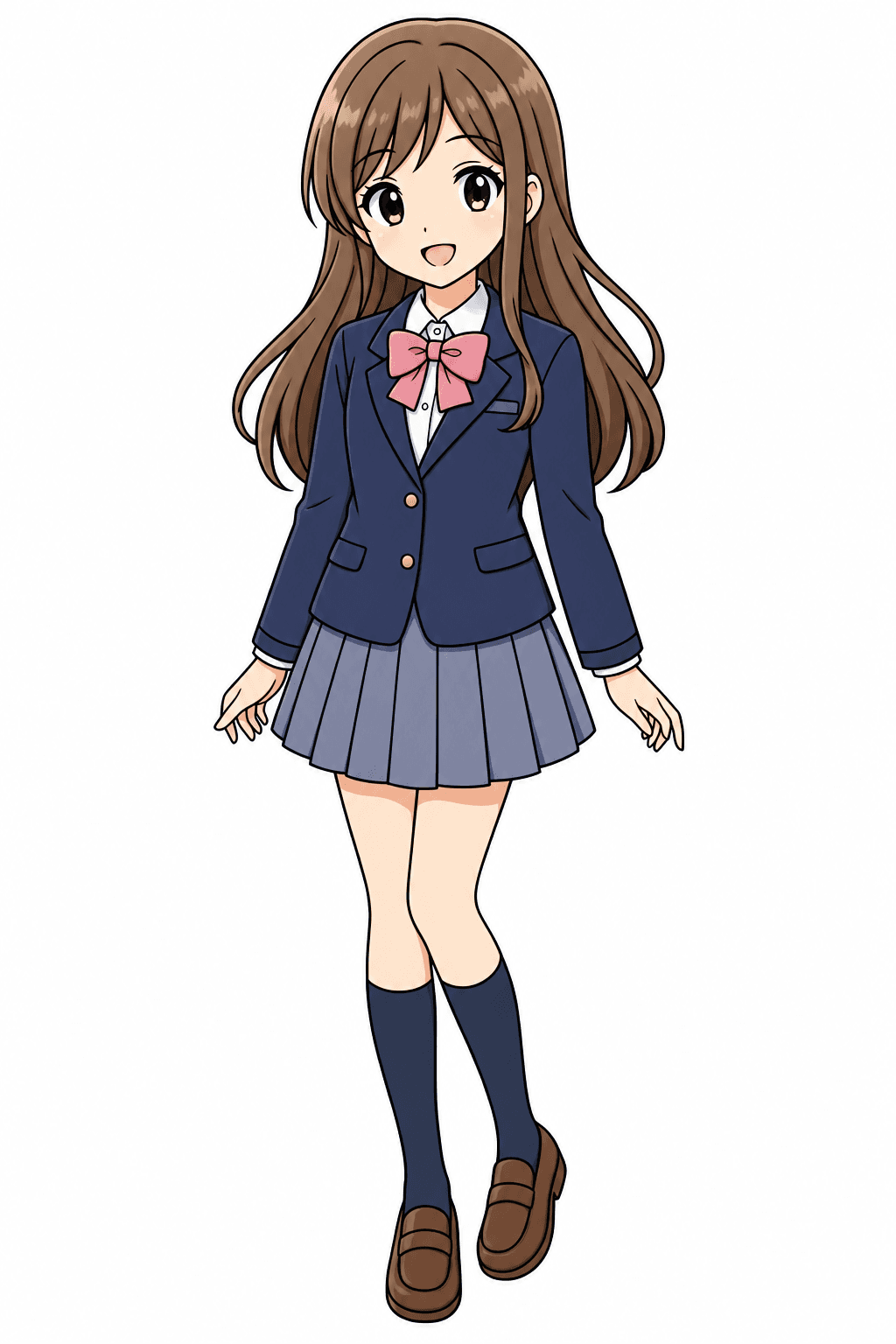 Standing Anime Schoolgirl in Uniform clean-digital colorized preview