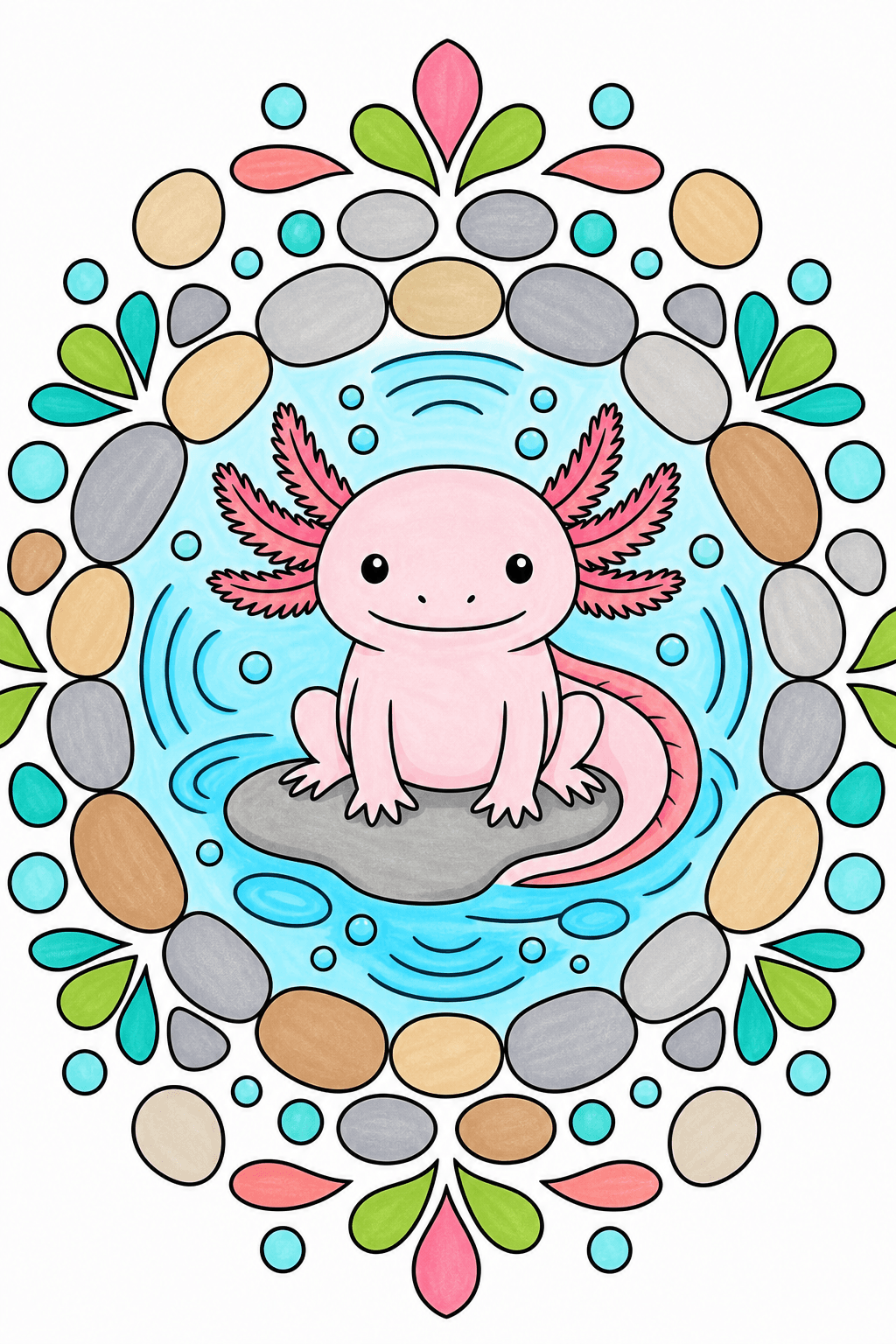 Axolotl in a Pebble Mandala marker colorized preview