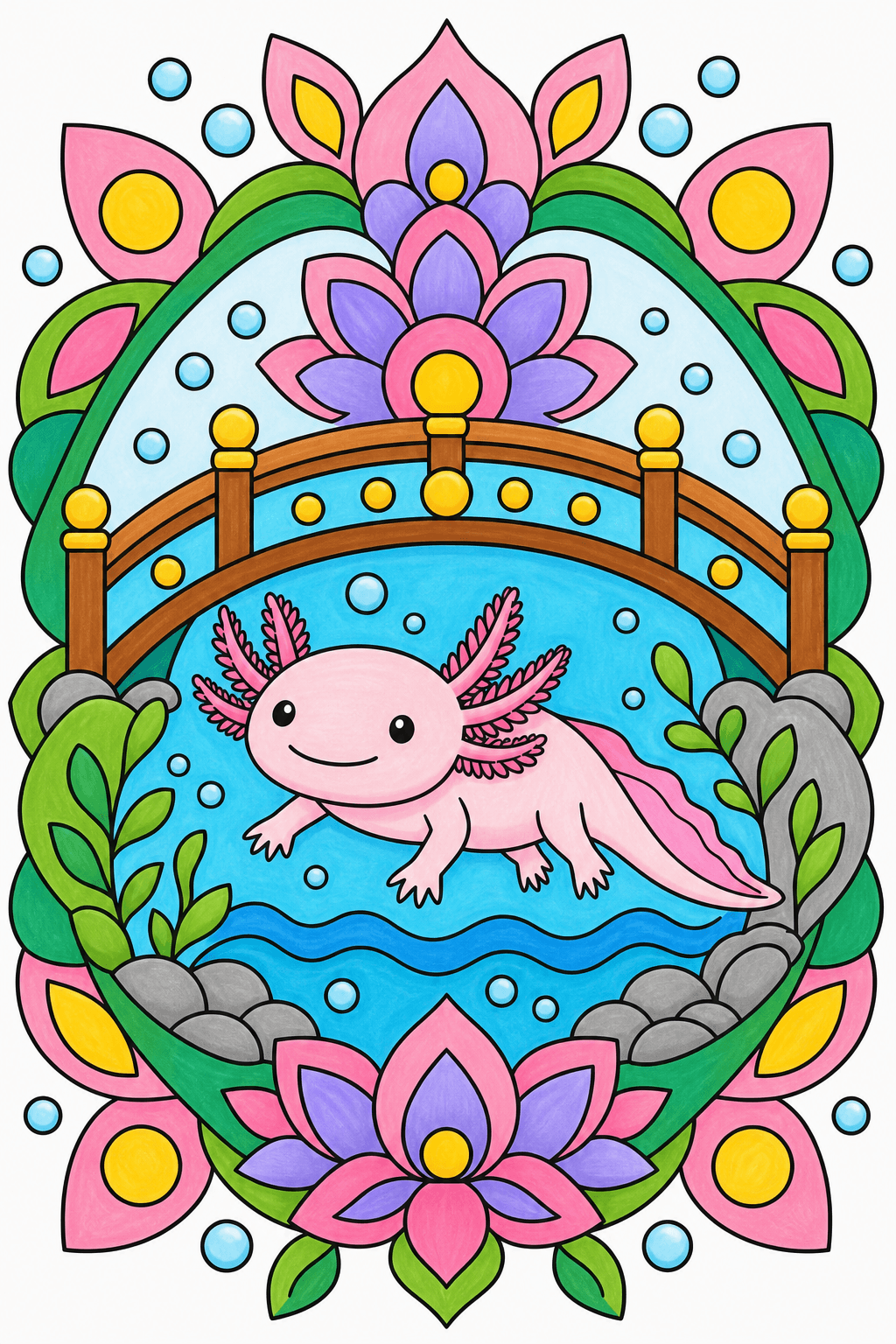 Axolotl Beneath an Ornamental Pond Bridge marker colorized preview