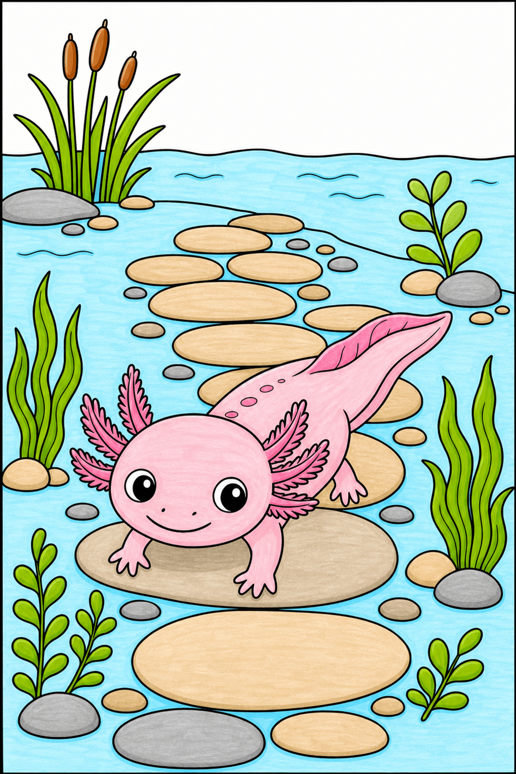 Baby Axolotl on a Pond Stone Path marker colorized preview