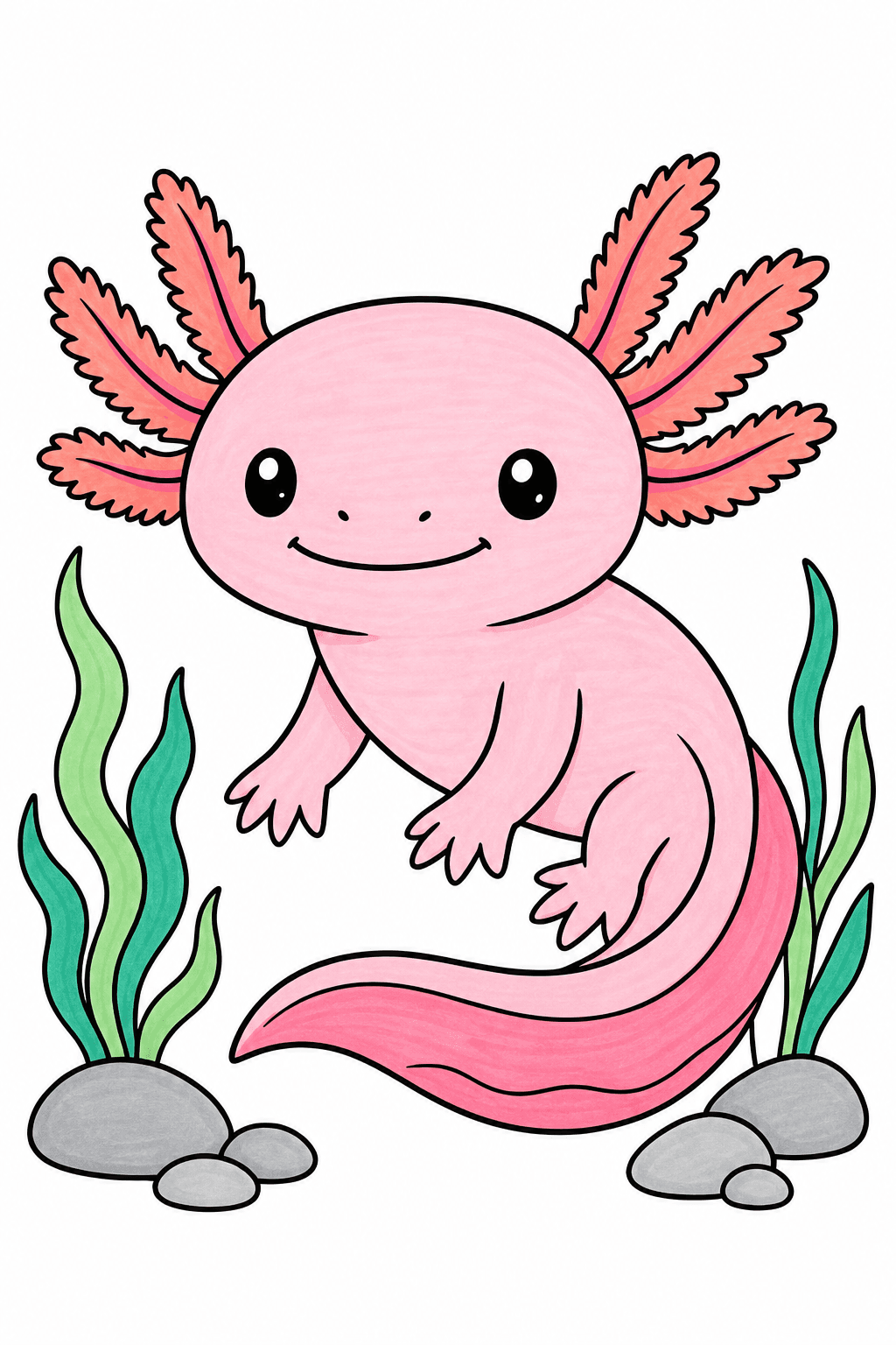 Baby Axolotl Between Water Plants marker colorized preview