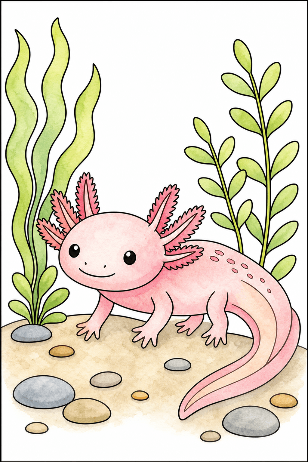 Easy Axolotl Among Underwater Plants watercolor colorized preview