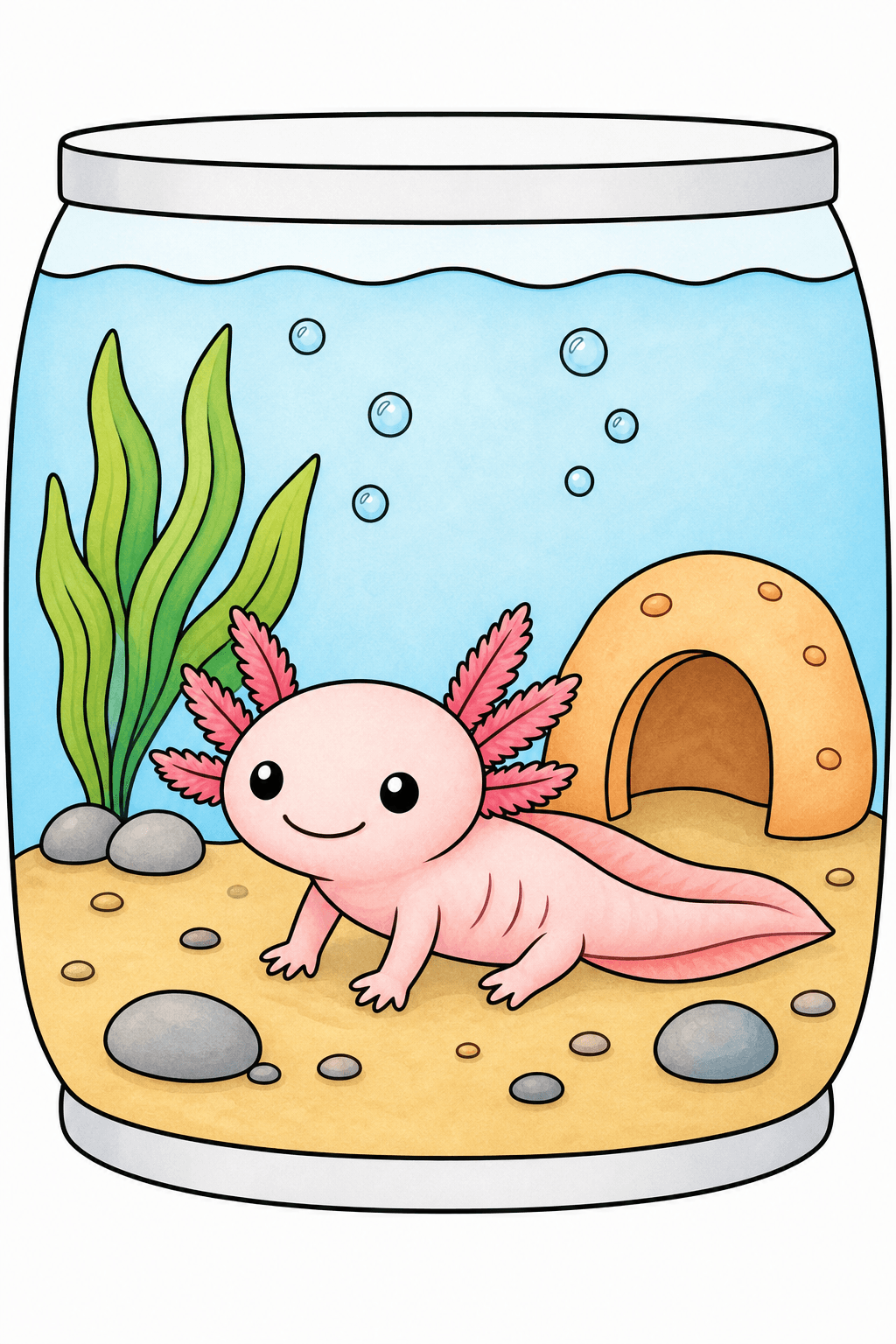 Easy Axolotl in an Aquarium Tank storybook colorized preview