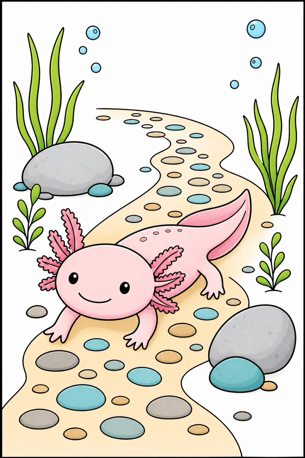 Easy Axolotl Swimming Over a Pebble Path clean-digital colorized preview