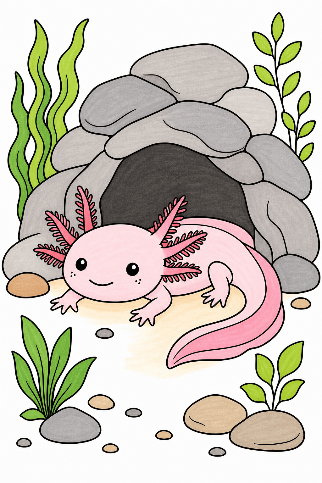 Easy Axolotl by a Rock Cave marker colorized preview