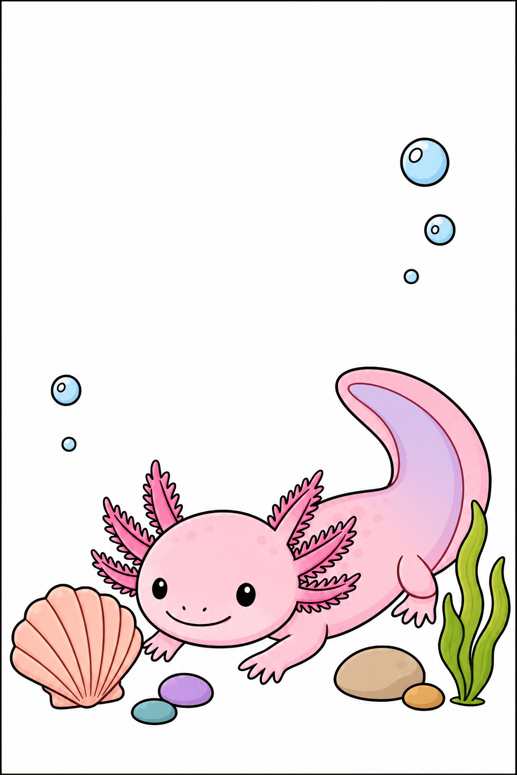 Easy Axolotl Beside a Seashell clean-digital colorized preview