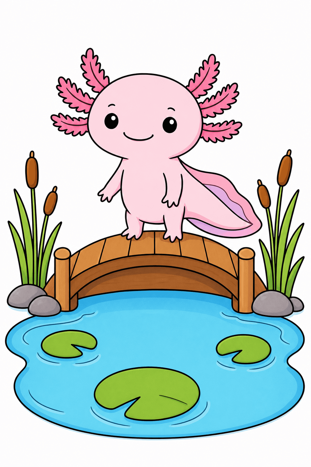 Axolotl Standing on a Small Pond Bridge clean-digital colorized preview