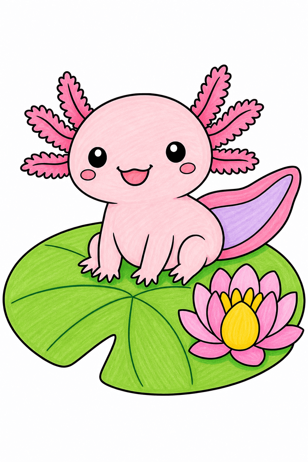 Axolotl on a Lily Pad with Water Lily marker colorized preview