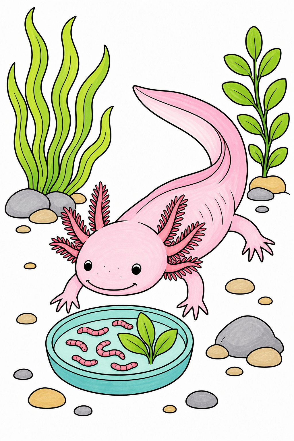 Axolotl Approaching a Worm Dish marker colorized preview