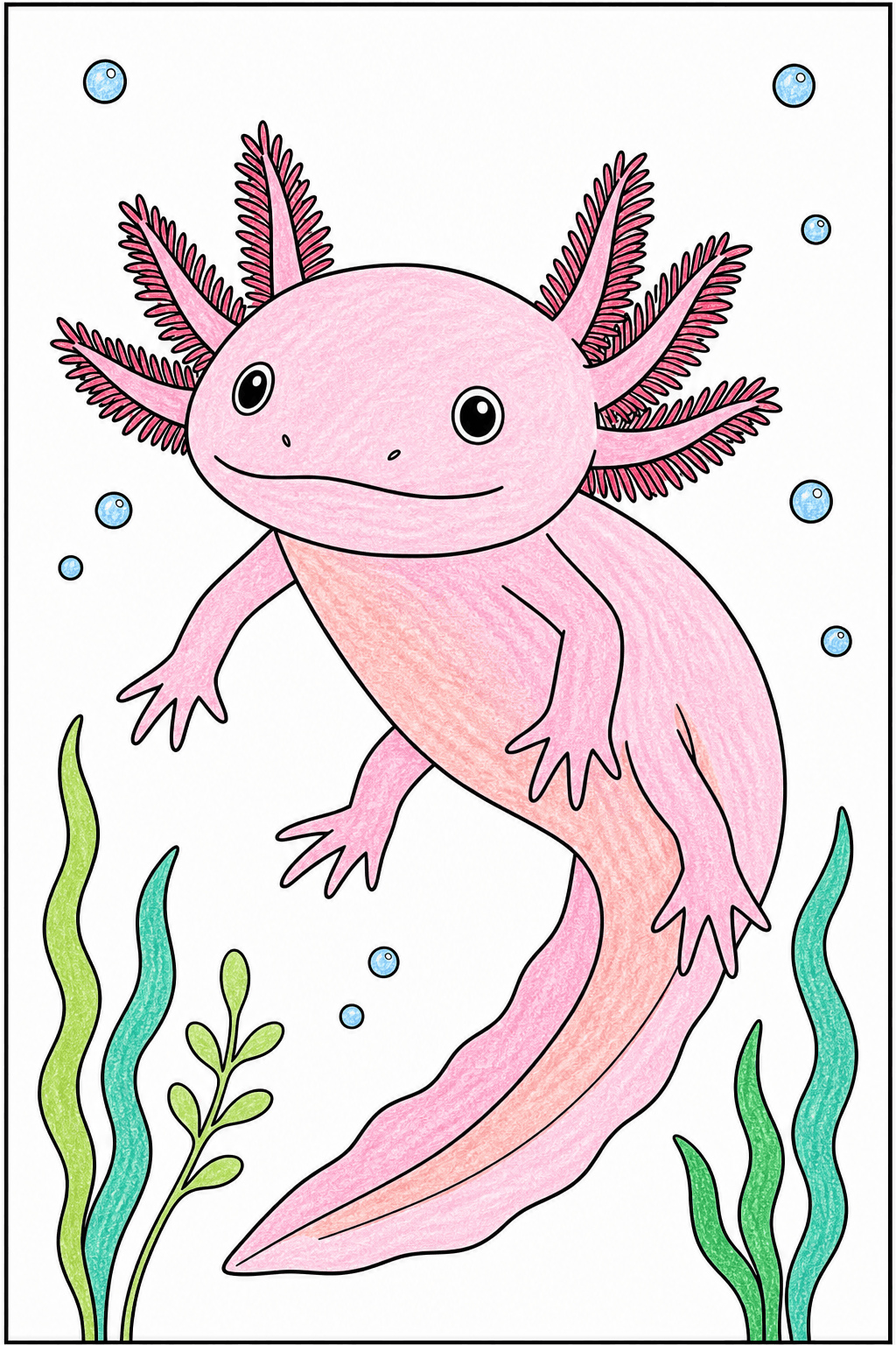 Floating Axolotl Underwater Portrait crayon colorized preview