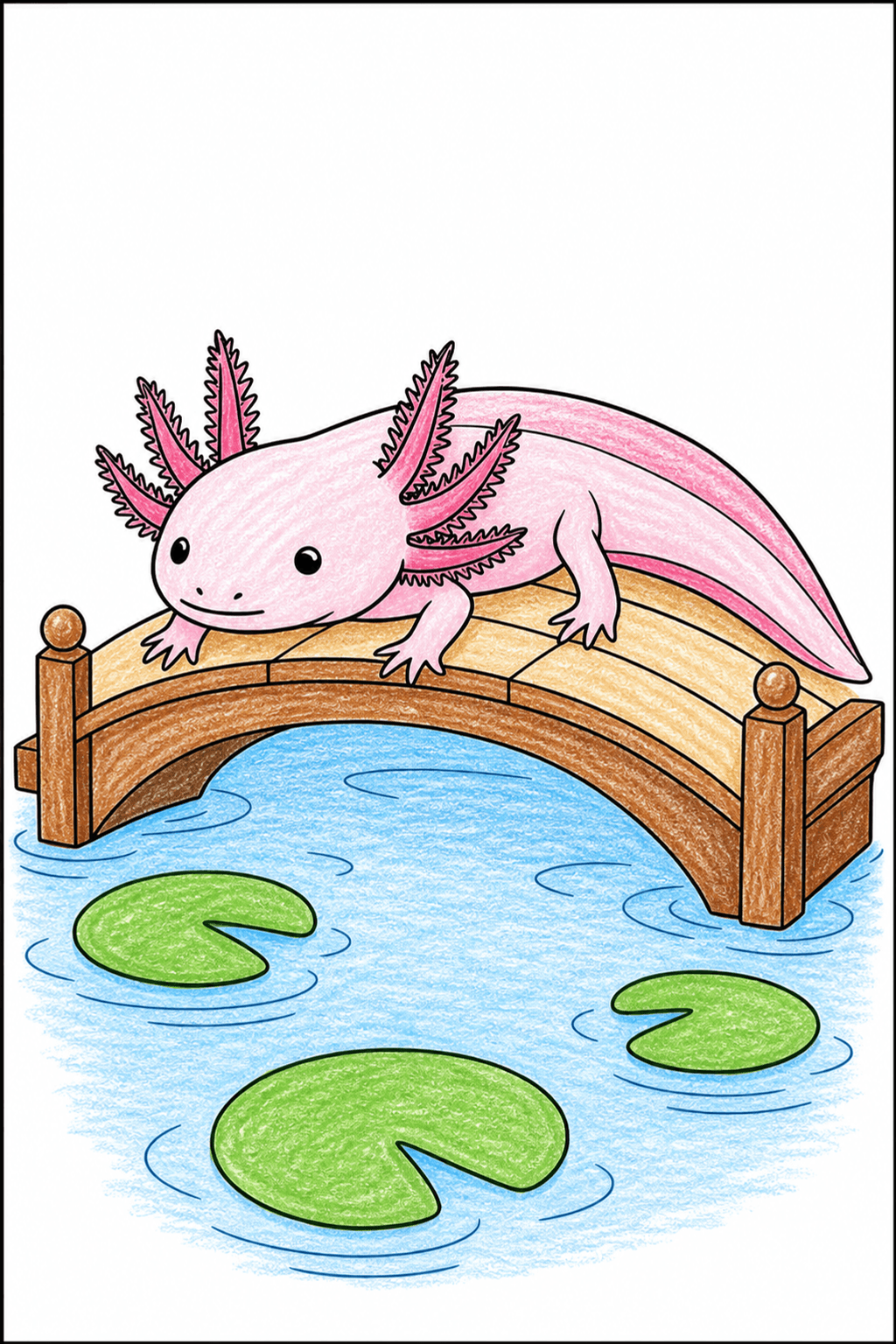 Axolotl Resting on a Small Bridge crayon colorized preview