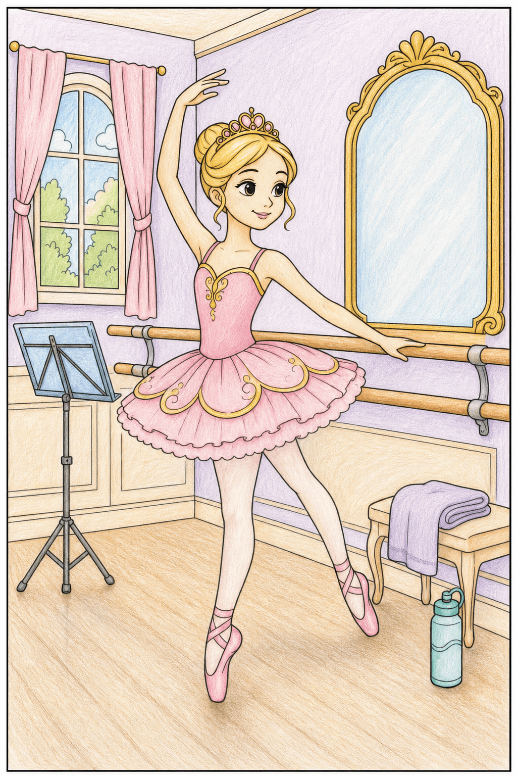Ballerina Princess Practicing at the Barre colored-pencil colorized preview
