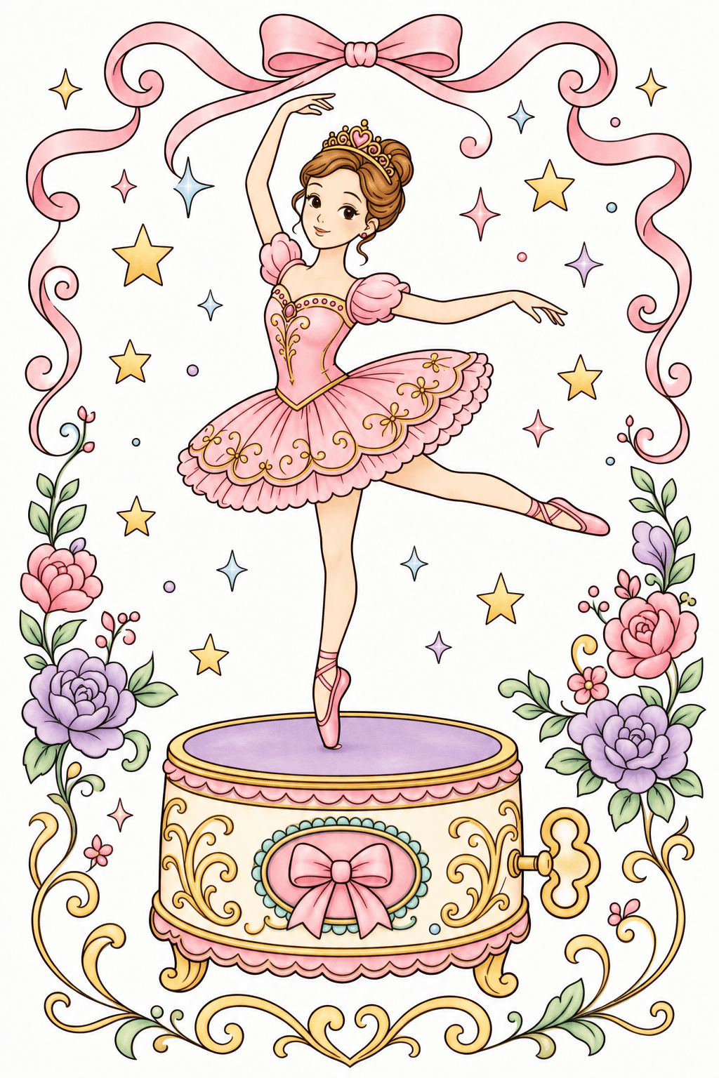 Princess Ballerina Dancing on a Music Box storybook colorized preview