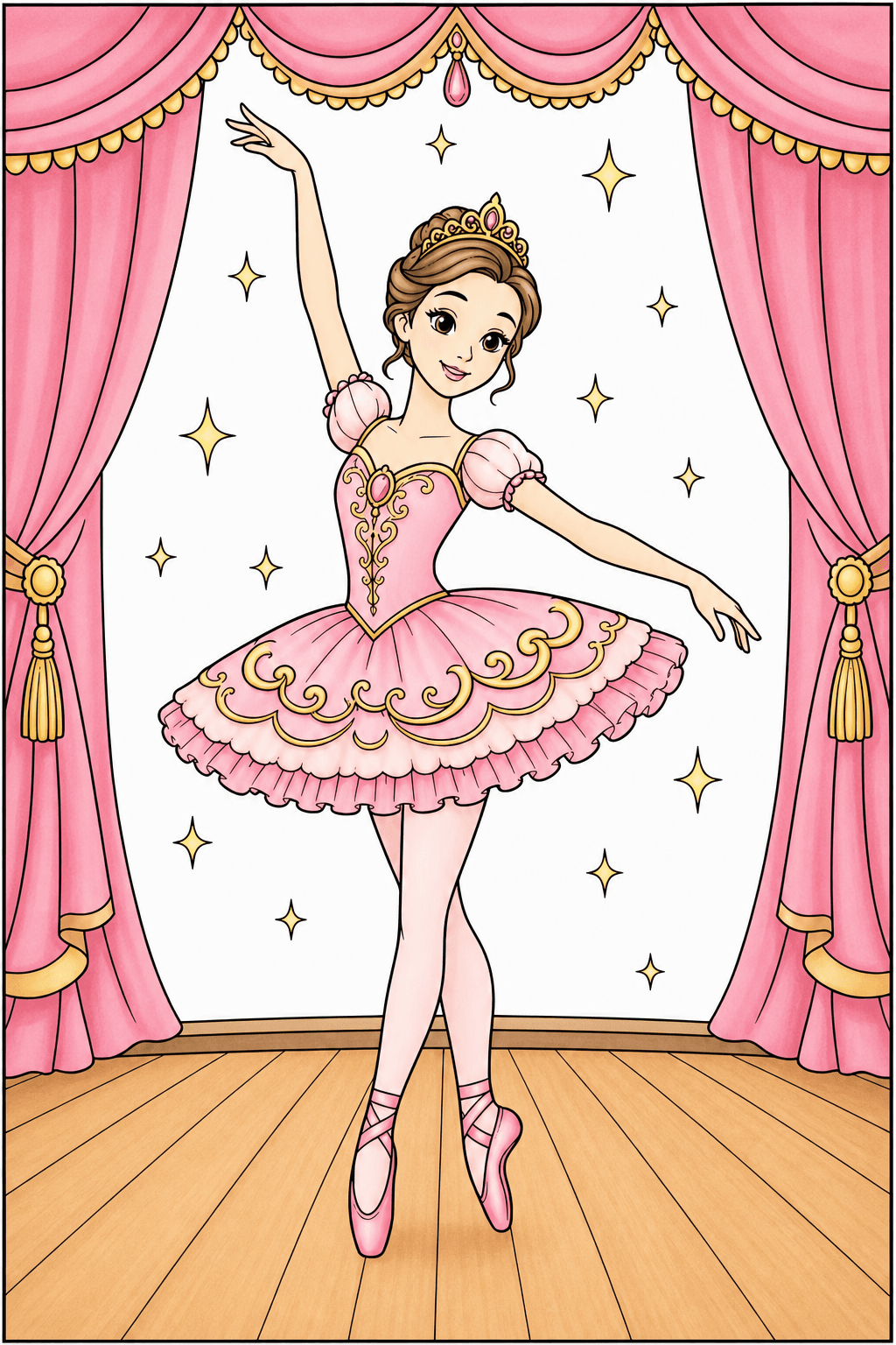 Princess Ballerina in a Sparkling Pointe Pose storybook colorized preview