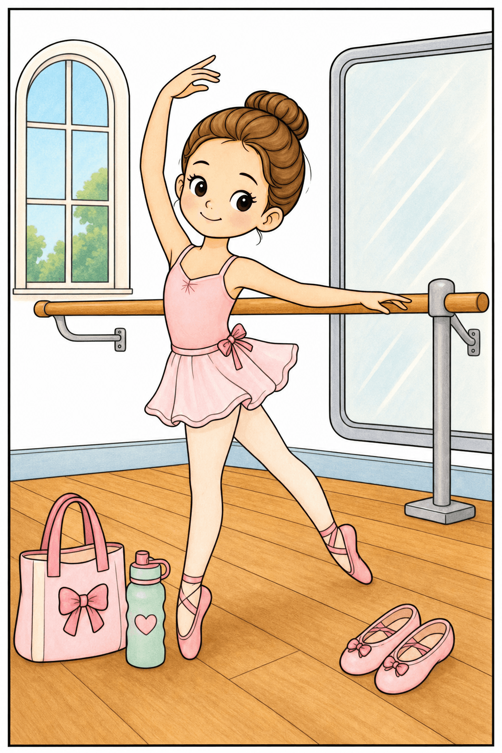 Ballerina Barre Practice with Studio Bag storybook colorized preview