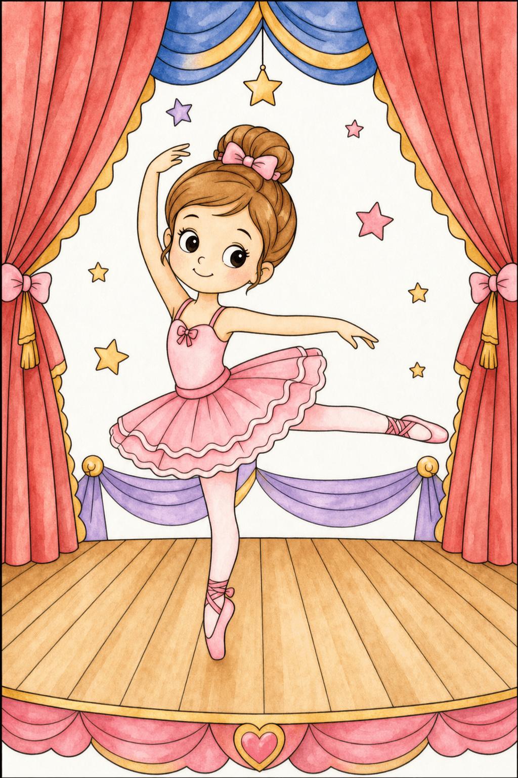 Young Ballerina Performing on Stage watercolor colorized preview