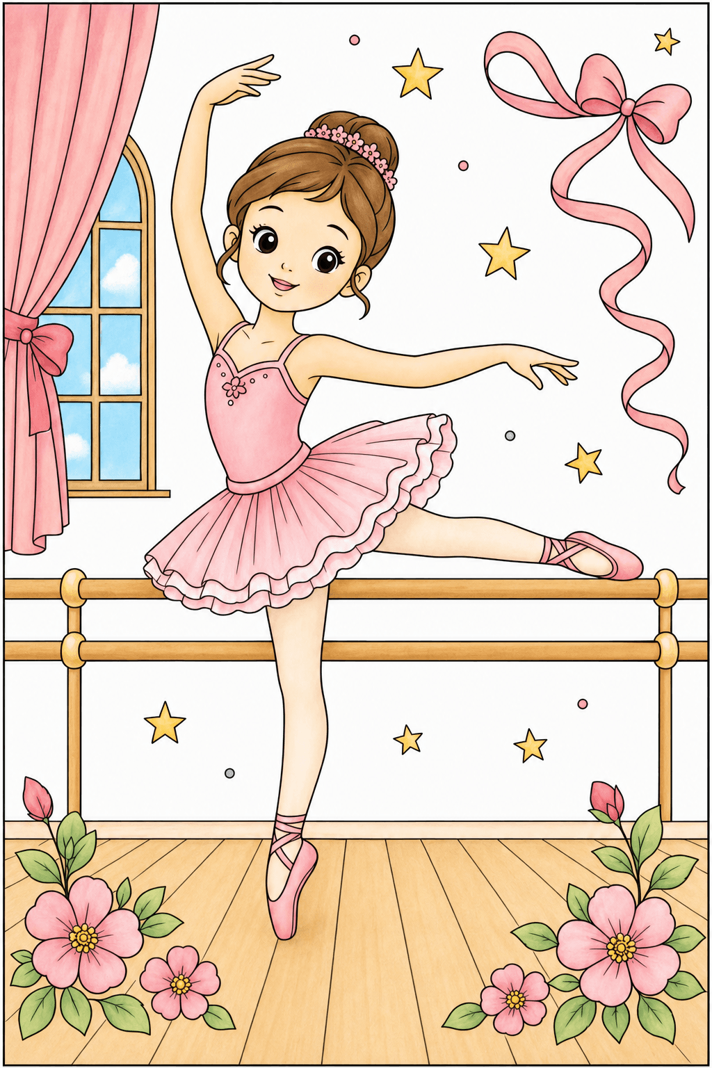 Ballerina Posing at the Studio Barre storybook colorized preview